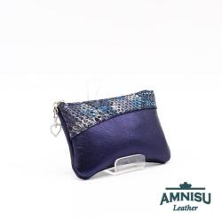 Amnisu Metál sötétkék - kígyómintás ívelt egy cipzáras bőr kulcstartó C6012