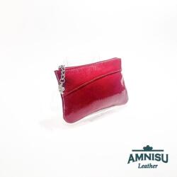 Amnisu Piros gyűrt lakk ívelt egy cipzáras bőr kulcstartó C5009