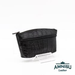 Amnisu Fekete krokkómintás kettő cipzáras bőr kulcstartó B8008 - amnisu