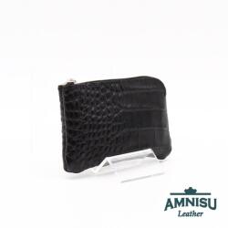Amnisu Fekete krokkómintás egy cipzáras bőr kulcstartó A8008 - amnisu