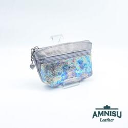 Amnisu Ezüst - hologramos kettő cipzáras bőr kulcstartó B1004