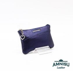 Amnisu Metál sötétkék ívelt egy cipzáras swarovski köves bőr kulcstartó D6012