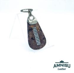 Amnisu Sötétbarna márványmintás csepp alakú swarovski köves bőr kulcstartó H9002