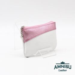 Amnisu Fehér - metál rózsaszín ívelt egy cipzáras kulcstartó C3002