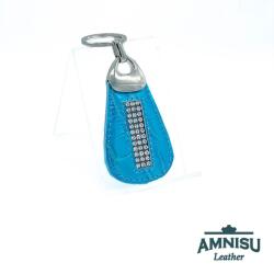 Amnisu Türkizkék lakk krokkómintás csepp alakú swarovski köves bőr kulcstartó H6020