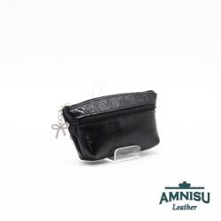 Amnisu Fekete gyűrt lakk kettő cipzáras bőr kulcstartó B8007