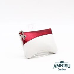 Amnisu Fehér - metál bordó ívelt egy cipzáras bőr kulcstartó C3002