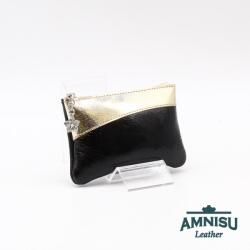 Amnisu Fekete gyűrt lakk - hologramos arany ívelt egy cipzáras bőr kulcstartó C8007