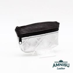 Amnisu Ezüst krokkómintás - fényes fekete kettő cipzáras bőr kulcstartó B1002
