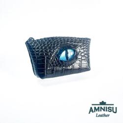 Amnisu Fekete krokkómintás egy cipzáras bőr kulcstartó sárkány szemmel F8008