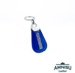 Amnisu Sötétkék lakk csepp alakú swarovski köves bőr kulcstartó H6009
