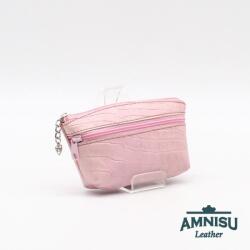 Amnisu Rózsaszín krokkómintás kettő cipzáras bőr kulcstartó B4006 - amnisu