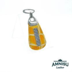 Amnisu Sárga lakk krokkómintás csepp alakú swarovski köves bőr kulcstartó H2010