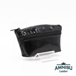 Amnisu Fekete lakk kettő cipzáras bőr kulcstartó B8002 - amnisu