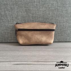 Amnisu Koptatott barna kettő cipzáras bőr kulcstartó B9010