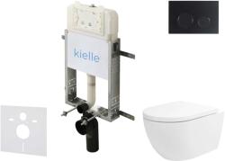 kielle Genesis New - Falsík alatti szerelőkészlet, Oudee WC Vortex Rimless+ és softclose ülőkével, Gemini New II, vezérlőgombokkal, matt fekete 30528SZ24 (30528SZ24)