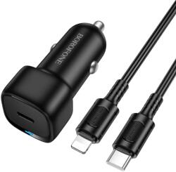 BOROFONE BZ34A Cloud autós töltő - Type C - PD 20W Type C - Lightning kábellel fekete
