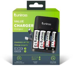 Uniross UCU010 Ni-MH töltőszett USB-C + 2x1300mAh AA + 2x600mAh AAA UCU010C (UCU010C)