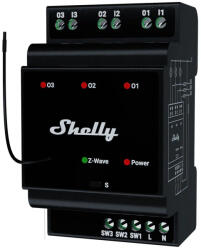 Shelly wave pro 3 lr , releu inteligent z-wave long range cu 3 canale, montaj pe sina din (3800238071998)