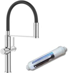 INVENA PERSIA konyhai csaptelep vízszűrővel, mágneses flexibilis kifolyó, fekete/króm (51-F08-V)