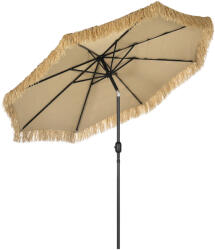 Outsunny Umbrelă de Grădină Stil Hawai cu Paie, Rotundă cu Manivelă, Ø265x250cm, Kaki | Aosom Romania (84D-242V00KK)