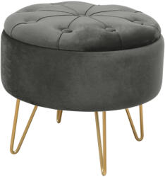Brius Taburet velur rotund cu depozitare picioare aurii, 38x33 cm, accent glam elegant, gri (AK-12213780)