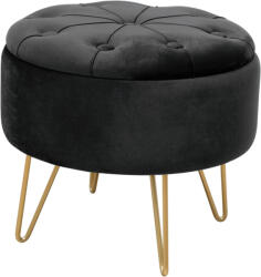 Brius Taburet velur rotund cu depozitare picioare aurii, 38x33 cm, accent glam elegant, negru (AK-12213797)