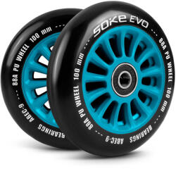 Soke Roller Kerék Szett Kék - 10cm, 2db, ABEC-9 Csapágy, 88A Keménységű PU, 0.8cm Tengely