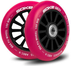 Soke Roller Kerék Szett 10cm - Rubinvörös, 2db, ABEC-9 Csapágy, 88A Keménység, Alumínium + PU, 0.8cm Tengely