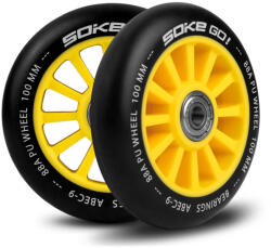 Soke Roller Kerék Szett Sárga - 10cm, 2db, ABEC-9 Csapágy, 88A Keménységű PU, 0.8cm Tengely