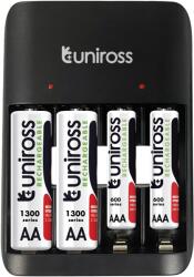 Uniross UCU010 Ni-MH AA/AAA akkutöltő / USB-C + 2 db AAA (micro) 600 mAh + 2 db AA (ceruza) 1300 mAh HYBRIO Ni-MH akkumulátor (UCU010C)