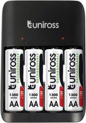 Uniross UCU010 Ni-MH AA/AAA akkutöltő / USB-C + 4 db AA (ceruza) 1300 mAh HYBRIO Ni-MH akkumulátor (UCU010A)