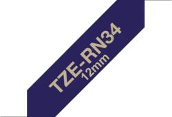 Brother TZE-RN34, Banda Etichete Laminata Tip Panglica, Auriu Pe Albastru Naval, 12MM (TZERN34_OEM)