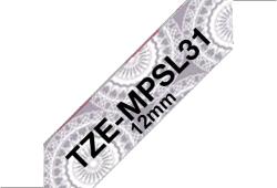 Brother TZE-MPSL31, Banda Etichete Laminata Cu Model, Negru Pe Argintiu Dantelat, 12MM (TZEMPSL31_OEM)