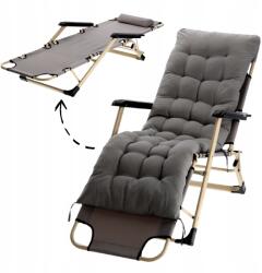 Összecsukható kerti szék, párnával, szürke, 178×60×82cm (LEZ6889)