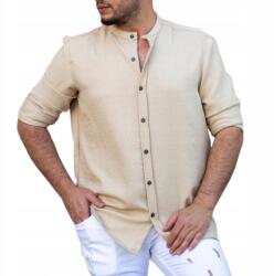  Férfi Laza Pamut Ing Casual Állógallérral Bézs XL