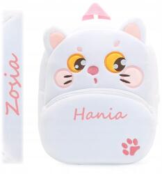 Kakoo személyre szabott cica hátizsák, fehér, 29x24x10cm, puha plüss, állítható vállpántok, név hímzéssel (Pluszowy Plecak Kotek Biały z imieniem)