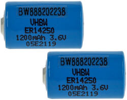 VHBW Elem ER14250, 1/2AA, 1770-XZ, 3B26, 418-0076, 60-0576-100 - 1200 mAh 3, 6 V Li-SOCl2