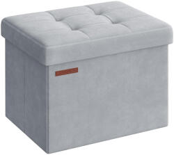 SONGMICS Tároló puff, összecsukható bársony tárolódoboz, szürke, 31 x 41 x 31 cm