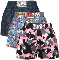 Styx 3PACK gyermek bő szárú boxeralsó Styx art klasszikus gumipánt többszínű (3J18160) 6-8 éves