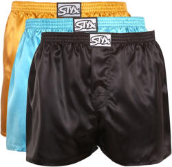 Styx 3PACK férfi bő szárú boxeralsó Styx klasszikus gumipánt szatén többszínben (3C06507) S