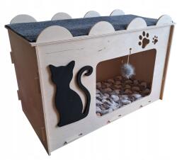 Macskaház kaparófával - fa házikó , fekhely, játék (035)