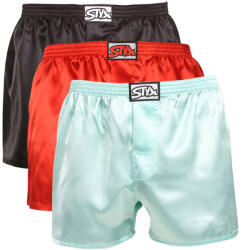 Styx 3PACK férfi bő szárú boxeralsó Styx klasszikus gumipánt szatén többszínben (3C06302) XXL
