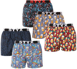 Styx 5PACK férfi bő szárú boxeralsó Styx art sportos gumipánt többszínű (5B1371456) M