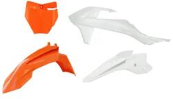 RTECH PLASTIC KIT 4 PCS front fender orange, front plate orange, shrouds white, rear fender white - R-KITKTM-AR4-050 (R-KITKTM-AR4-050)