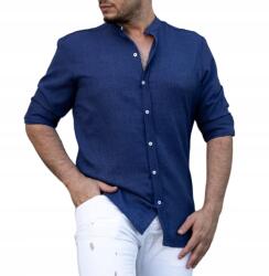  Férfi Laza Pamut Ing Casual Állógallérral, Sötétkék XXL