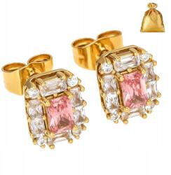 Golden Celebrity Arany Fülbevaló Csavaros Stift Strassz Rózsaszín Sebészeti Acél Napellenző 18K (Celebrytki dziewczyny żony córki mamy duże)