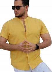  Férfi Lenvászon Ing Casual Mustársárga XL