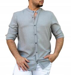  Férfi Laza Pamut Ing Casual Állógallérral, Szürke XXL
