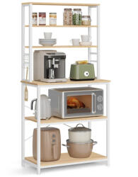 VASAGLE Konyhai állópolc 6 polcszinttel, 6 akasztóval, tölgy és fehér 80x40x167cm - edeco